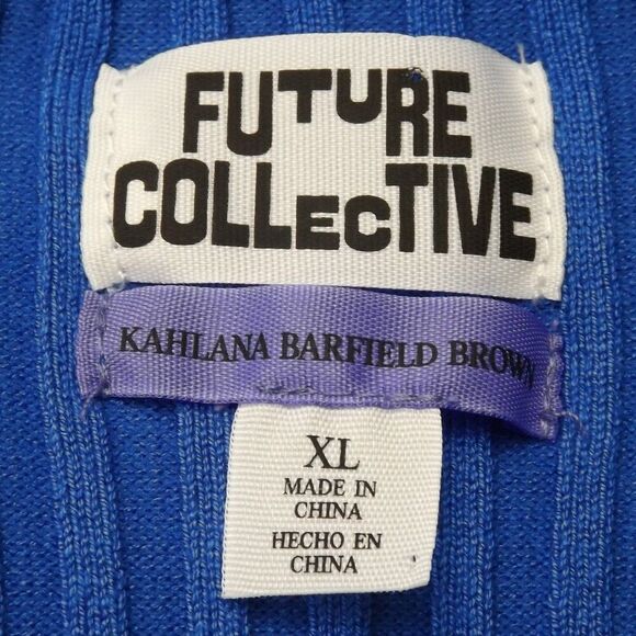 FUTURE COLLECTIVE Dress, XL, Blue Ribbed Knit, Side Buttons, Long sleeve, Stripe - Picture 14 of 15